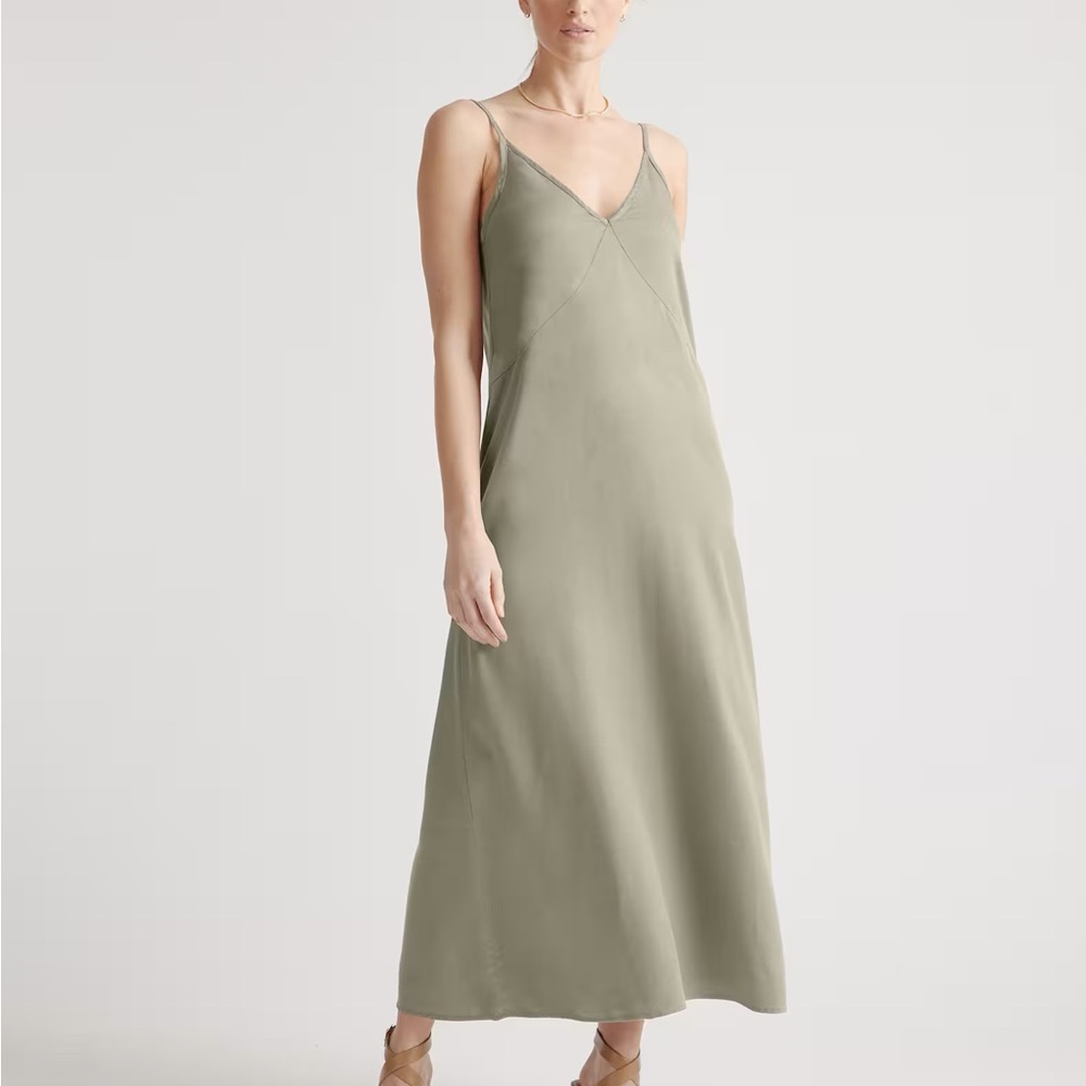 Quince Olive Vintage Wash Tencel Maxi Slip Dress XS
